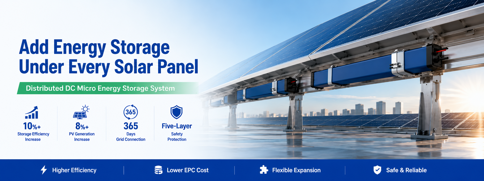 KingNeed distributed DC micro energy storage system mounted under solar panels