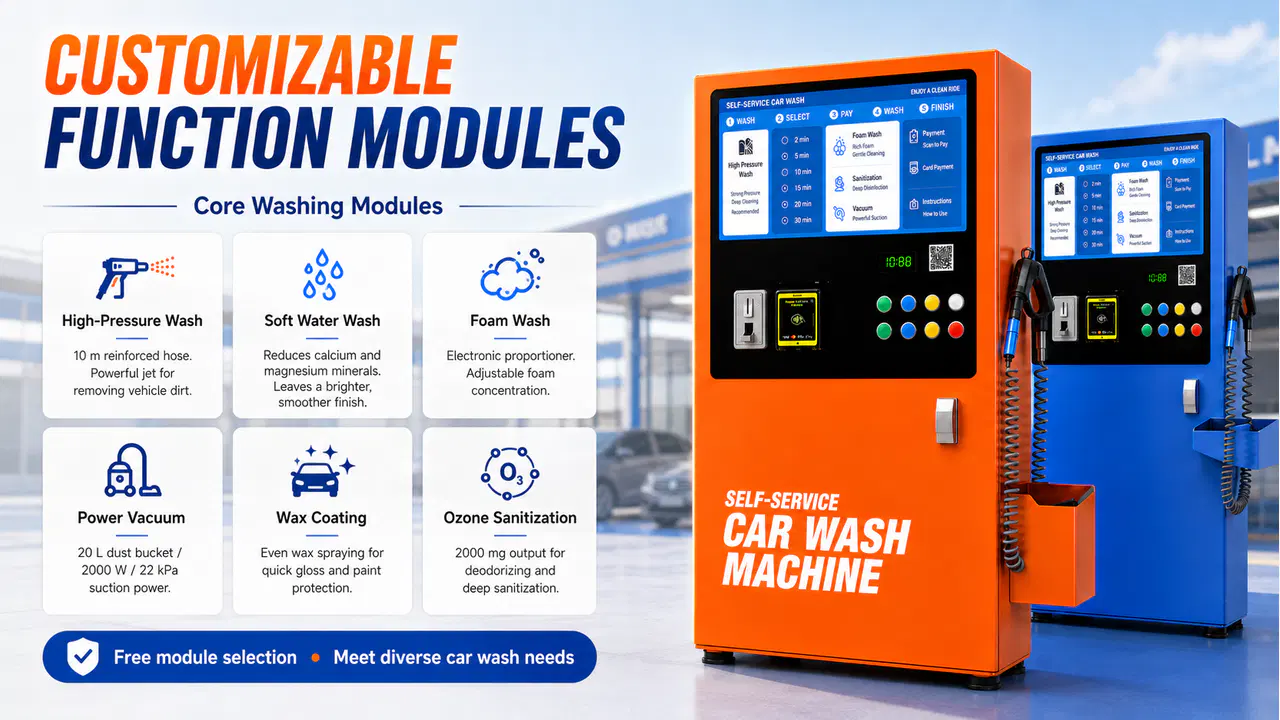 Configurable core modules for the self-service car wash system