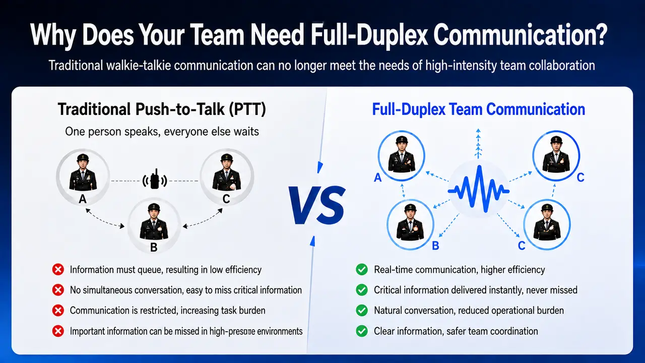 Traditional push-to-talk compared with full-duplex team communication