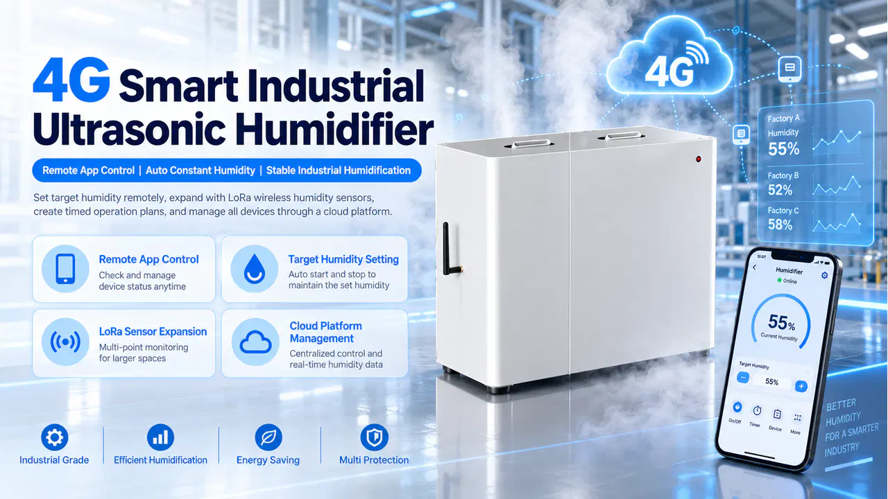 Industrial ultrasonic humidifier deployed in warehouses, workshops, laboratories, and equipment rooms