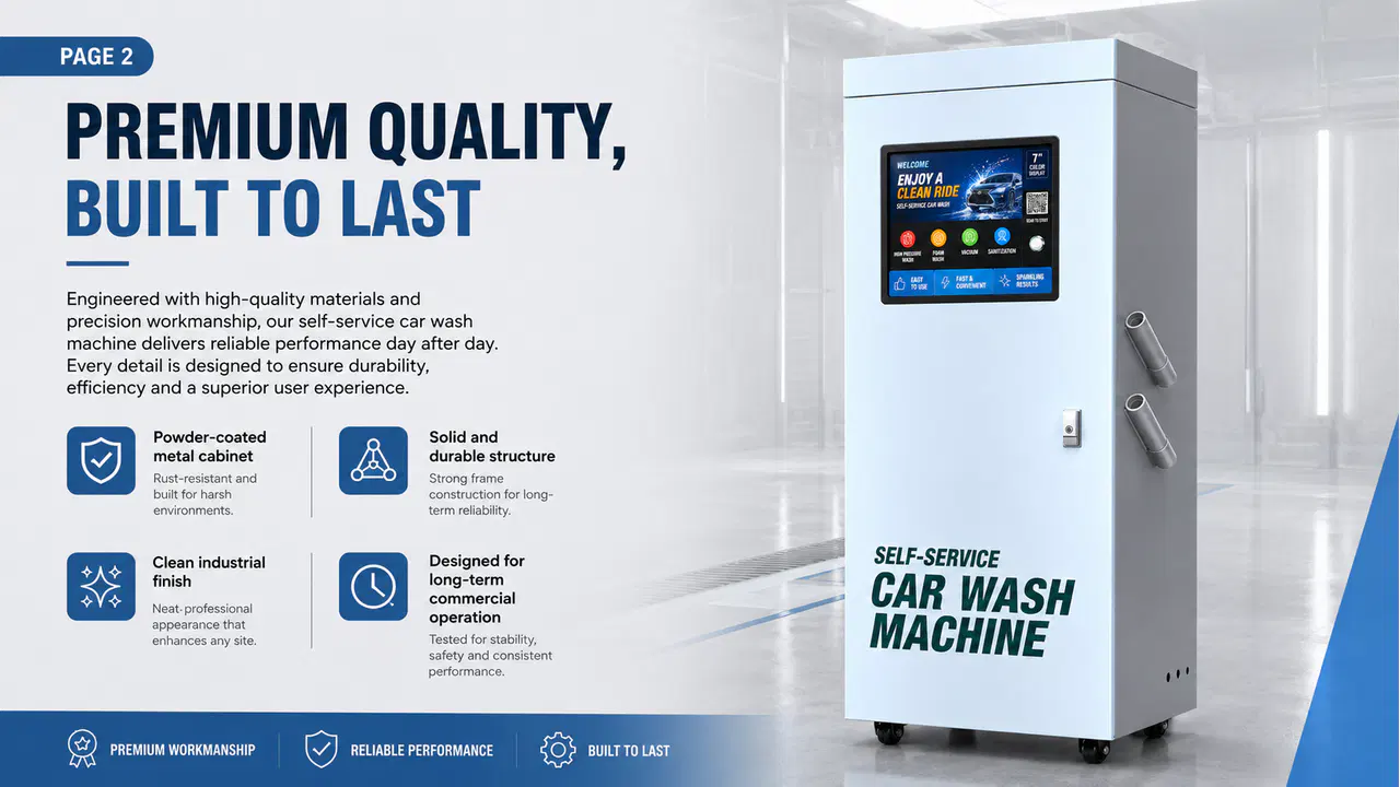 Durable steel cabinet of the King Kong Series self-service car wash machine