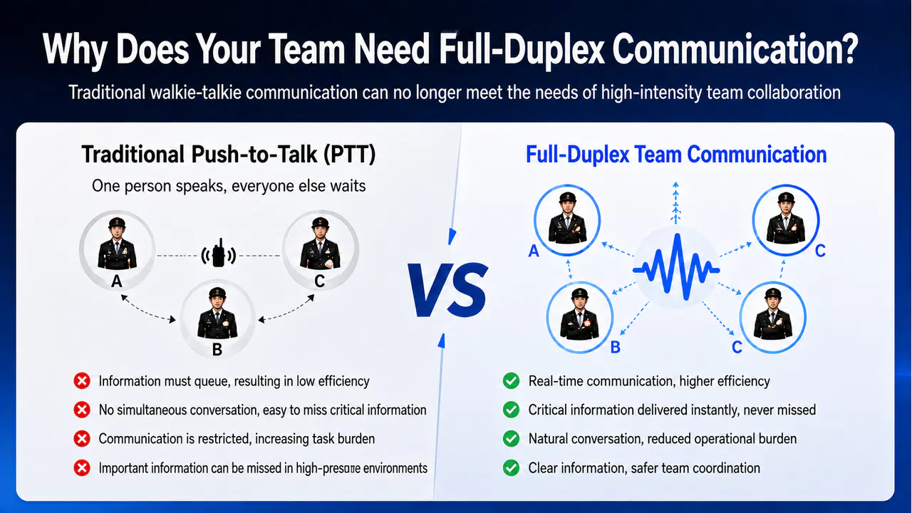 Comparison of traditional push-to-talk and full-duplex team communication