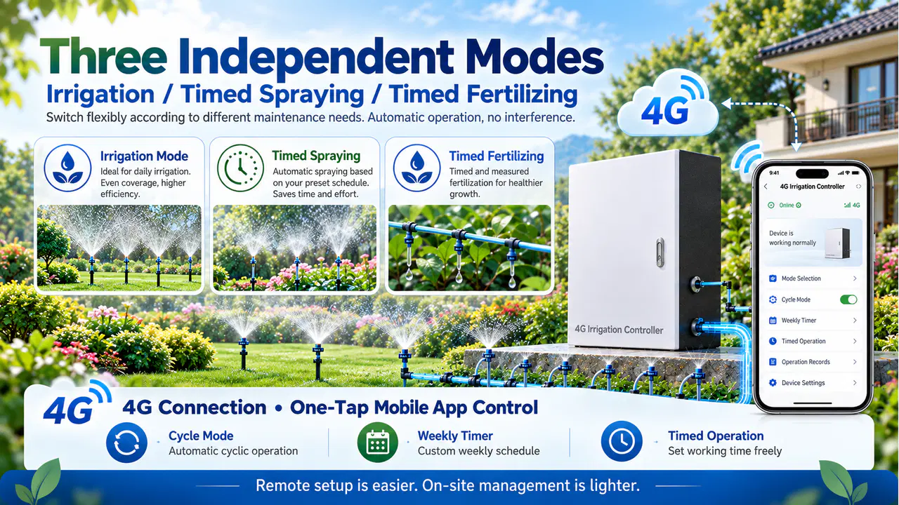 4G water-fertilizer irrigation controller managing a landscape irrigation system