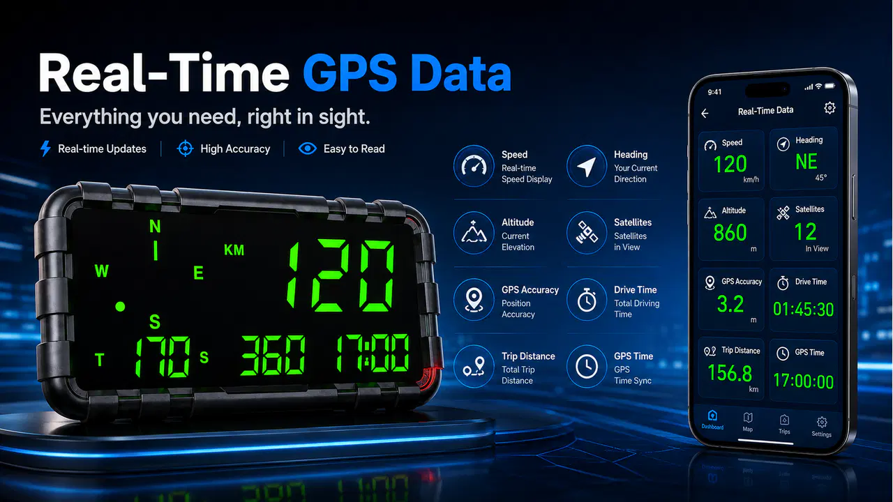 AI GPS speedometer and mobile app showing real-time driving data