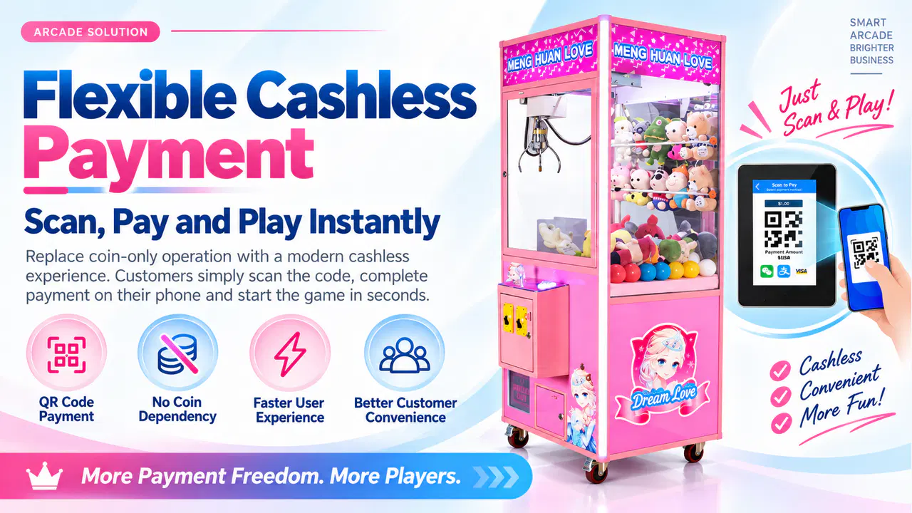 Cashless QR payment retrofit for a coin-operated arcade machine