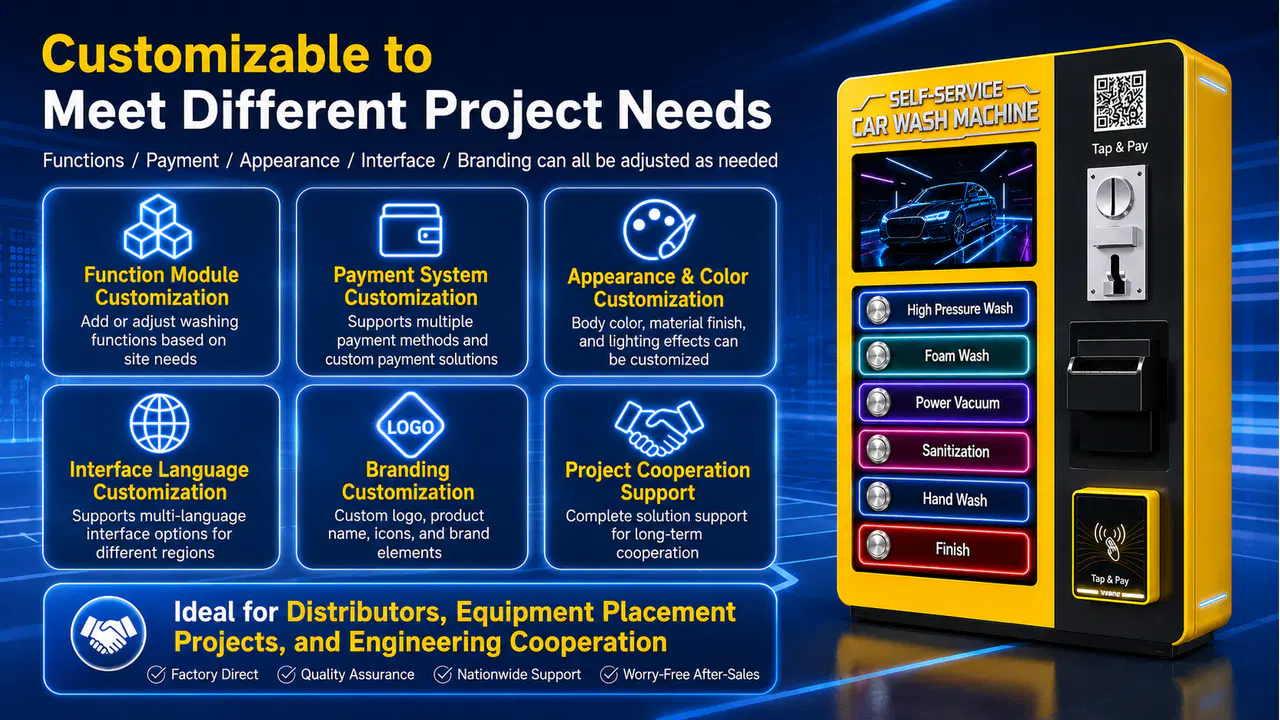 Customization options for the wall-mounted self-service car wash machine