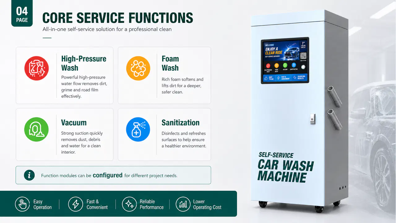 Core service functions of the King Kong Series car wash machine