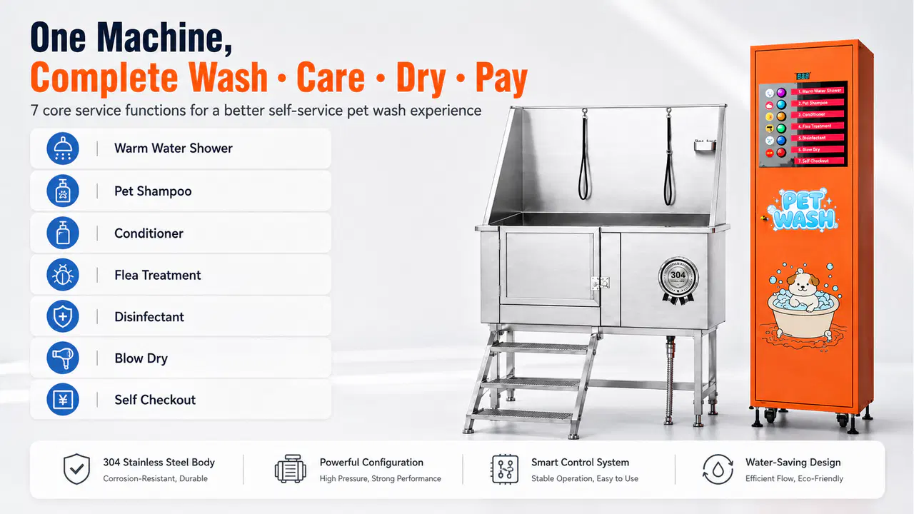 Comparison of complete split-type pet wash system and control-cabinet-only upgrade option