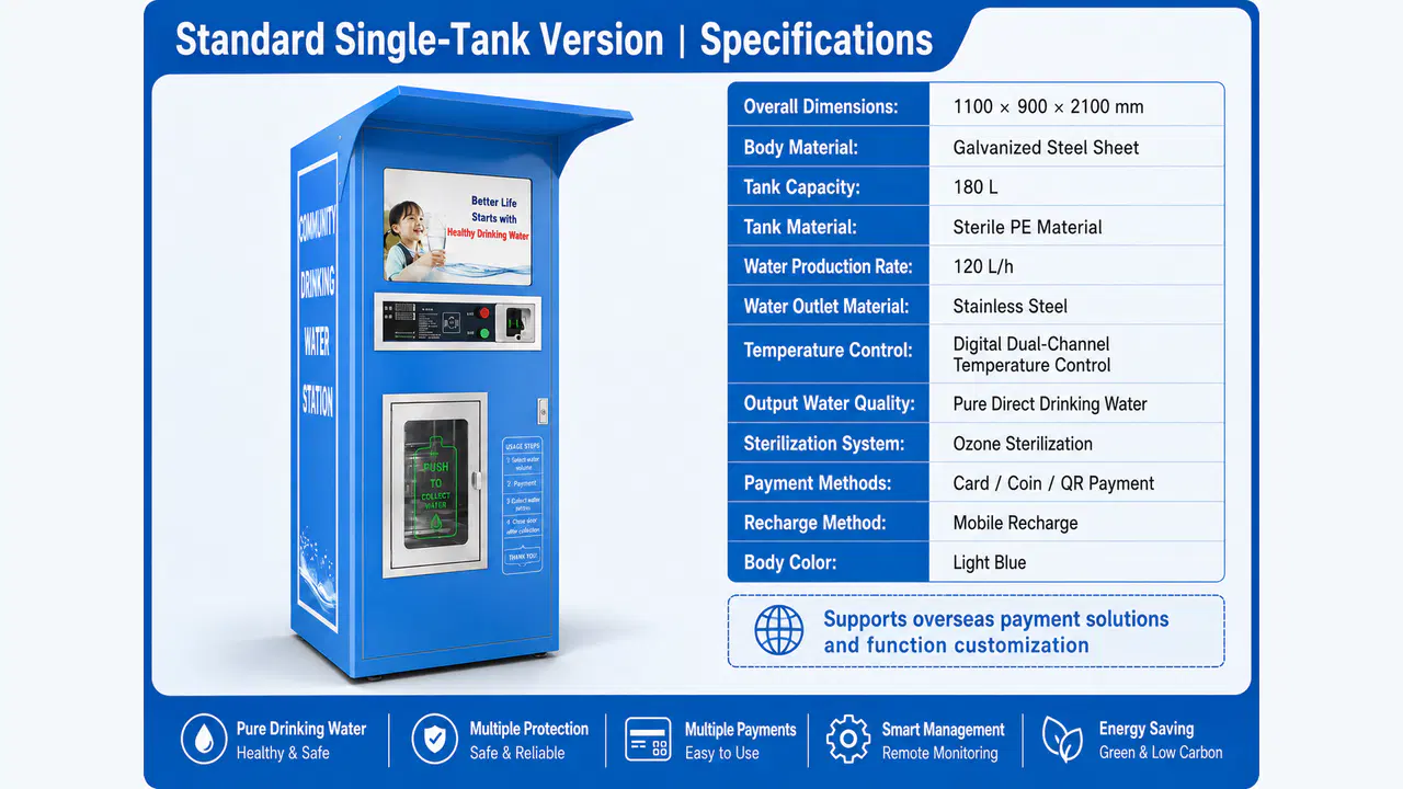 Multiple payment methods and three-step water pickup workflow