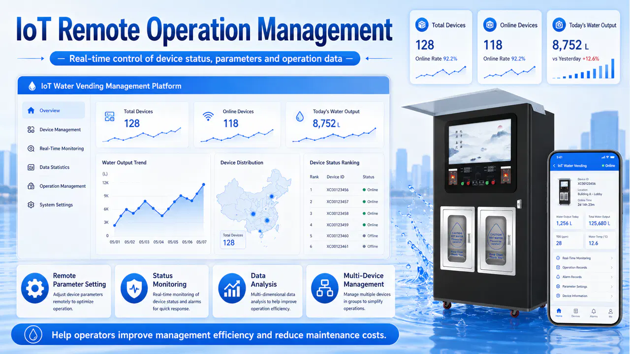 Self-service water vending steps and multiple payment methods