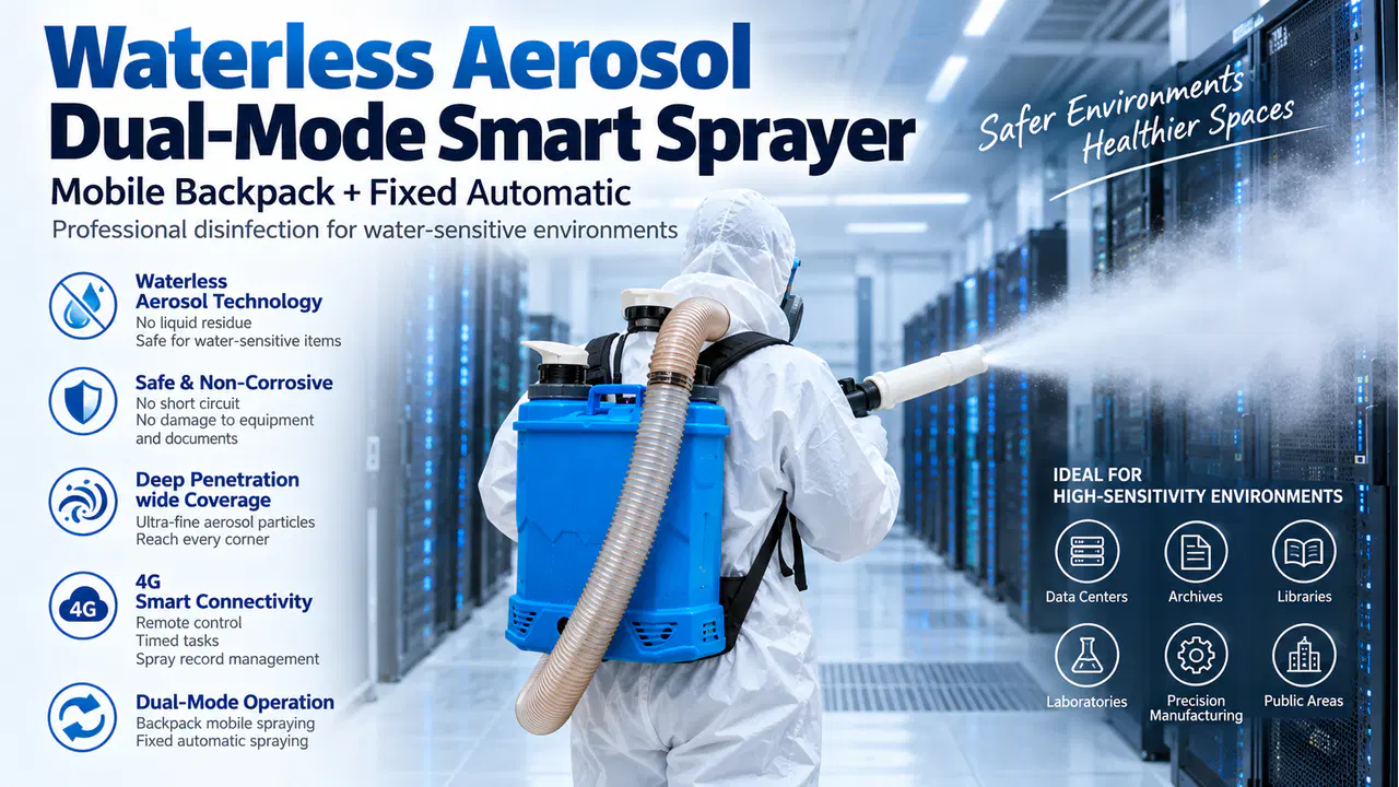 Smart control workflow for a 4G connected waterless aerosol sprayer