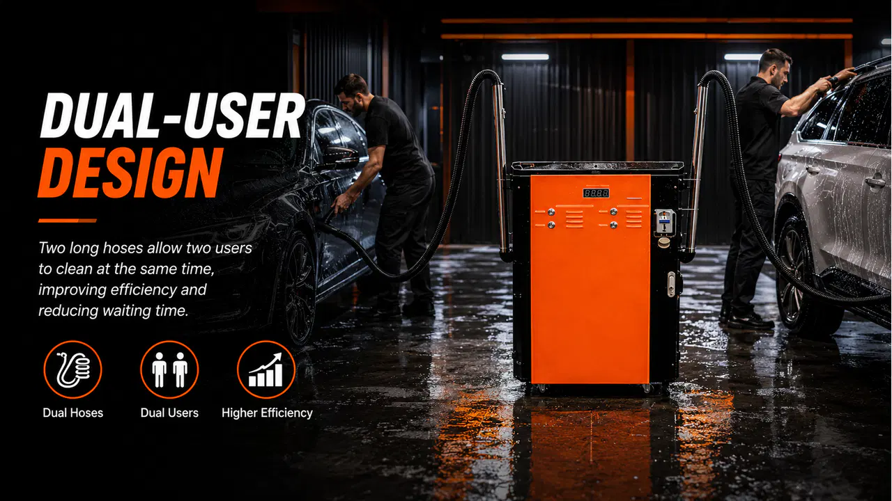 Dual-user car vacuum station serving two vehicles simultaneously