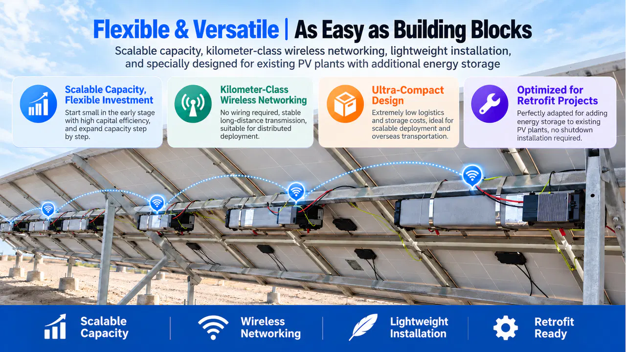 PV optimizer and distributed energy storage installed beneath a solar array