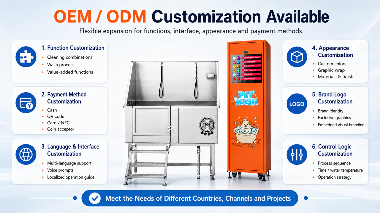 Customizable split-type pet wash station with OEM and ODM options