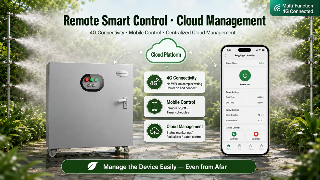 Mobile cloud-control interface for a 4G-connected outdoor misting and mosquito-control station