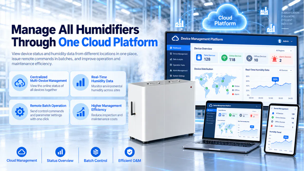 Mobile scheduling interface for an industrial ultrasonic humidifier