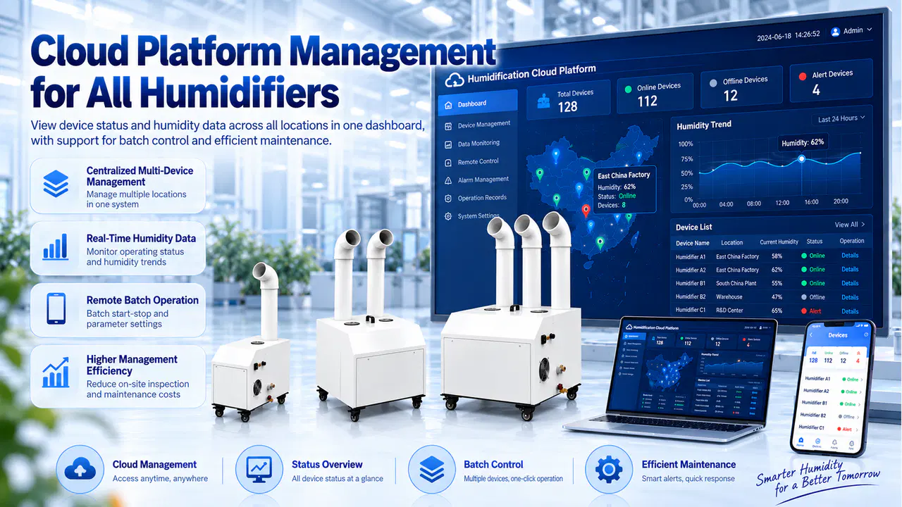 Mobile scheduling interface for an industrial ultrasonic humidifier