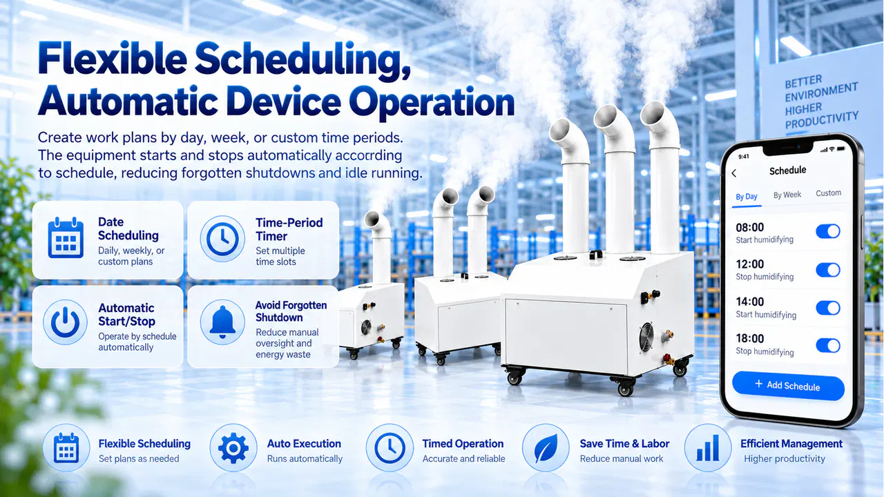 Cloud dashboard managing multiple industrial humidifiers and real-time humidity data