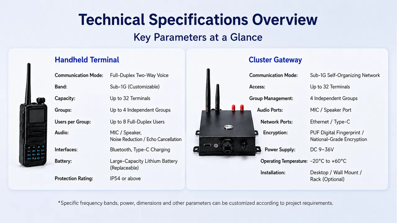 Technical specifications for the handheld terminal and cluster gateway