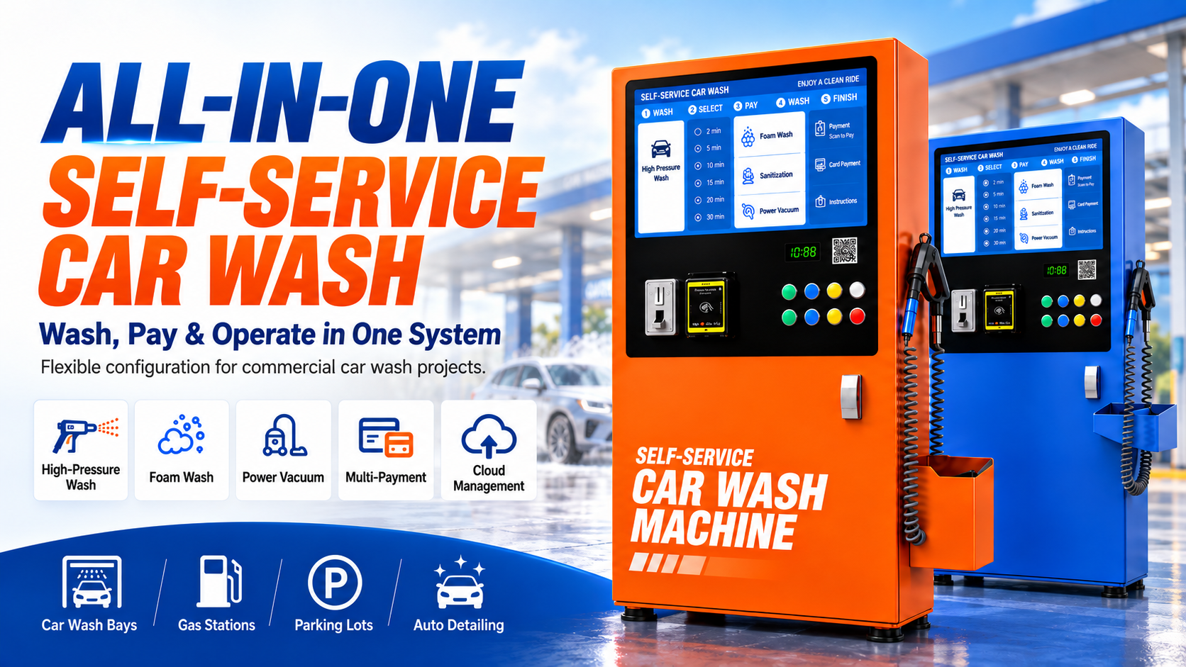 Large-Screen All-in-One Self-Service Car Wash Station