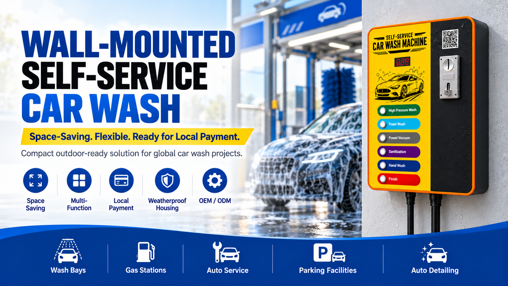 7-Inch Color Screen Wall-Mounted Self-Service Car Wash Machine