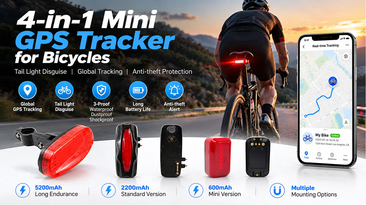 Mini bicycle tracker-light concept mounted beneath a bicycle saddle