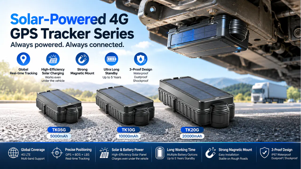 Three tracker size concepts with model and battery labels shown in supplied artwork